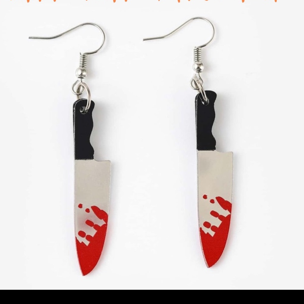 🔪 Mirror look bloody SCREAM QUEEN knife earrings ❤️